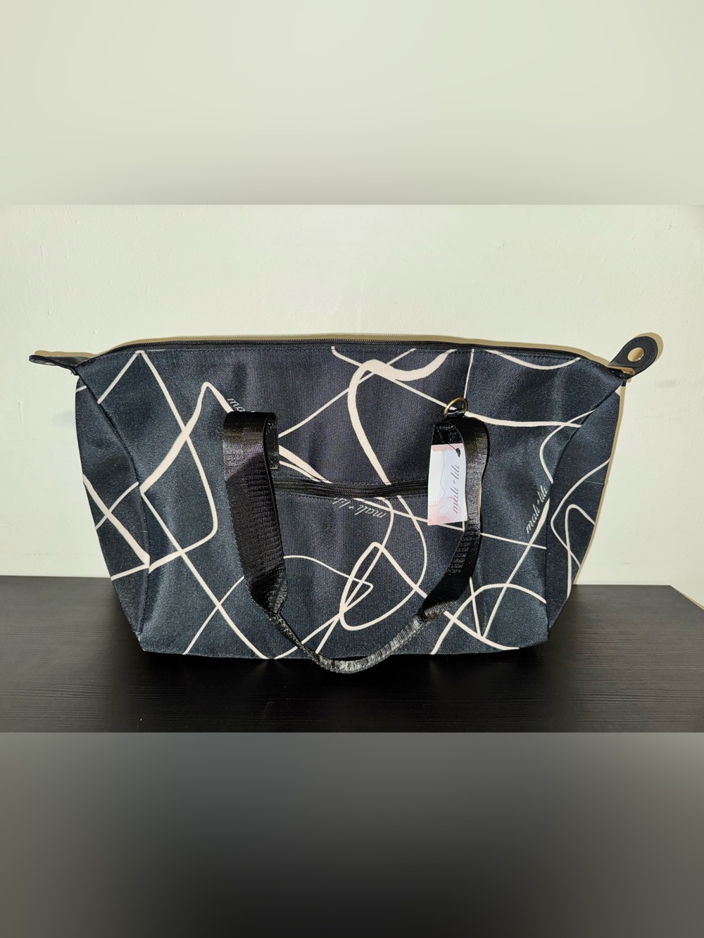 Mali + Lili Print Black Tote Bag with Cream Accents